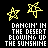 A 3x3 contact sheet of animated frames showing yellow star icons and text "DANCIN' IN THE DESERT BLOWING UP THE SUNSHINE" on a black background, with one gray transparency block in the bottom-right corner.