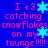 Blue background with pink text reading "I <3 catching snowflakes on my tounge!!!!!" and cyan pixelated snowflake icons scattered throughout the image.