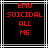 Red pixelated text on black background with white and gray lines, displaying 'EMO SUICIDAL ALL ME' in four