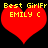 Two identical red heart shapes with yellow text reading 'Best GirlFr EMILY C' on a black background.