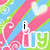 Pixelated icon with pink, blue, and green diagonal stripes; white hearts and swirls on background; text elements change across frames.