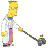 A 4-frame animated contact sheet showing a yellow cartoon character running with a golf club, displayed on a gray background.