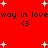 Red background with white starbursts and repeated black text 'way in love' above heart symbols, animated by shifting star positions.
