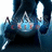 Pixelated static image shows a dark blue background with light blue and white highlights, featuring partial red text elements.