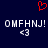 Red pixelated heart above white text 'OMFHNJ! <3' repeated twice on dark blue background.