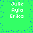 Green background with blue pixel dots and white text reading Julie Aylo Erika in four identical quadrants.