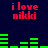 Red text 'i love nikki' appears in four positions on a dark blue background with green horizontal bars shifting in height across the frame.