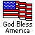 Pixelated American flag with blue field of white squares and red-and-white stripes, below which reads 'God Bless America' in blocky text.