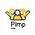 Pixelated yellow teapot with green spout and handle, white interior, black outline, and "Pimp" text below on white background.