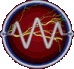Circular icon with red background, white waveform line, and yellow lightning bolts in various positions