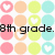 Pixelated of pastel circles with heart symbols and text overlays reading '8th grade. no boys.' and 'BFFS only.'