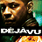 Pixelated close-up of a brown bear's face with open mouth, set against green and blue background, with white text reading "DEJAVU" below.