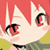 Pixelated anime-style character face with red hair, large expressive eyes, and green clothing against a pink background.