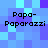 Pixelated blue and purple background with four identical black text blocks reading "Papa-Paparazzi" arranged in a layout