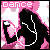 Pixel art contact sheet showing two frames of a dancing silhouette icon with pink and white background elements.