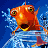 Animated contact sheet of a cartoon fish character from The Cat in the Hat, showing sequential frames with text animation and water effects on blue background.