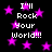 Black background with multiple pink stars and repeated white text reading "I'll Rock Your World!!!" in pixelated font.