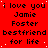 Red background with repeated black text reading "i love you Jamie Foster bestfriend for life" in a pattern, some letters partially obscured by pixelation