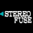 Animated contact sheet of a 48x48 pixel buddy icon showing sequential frames with text and background changes, featuring "STEREO FUSE" branding over blue-and-green striped backgrounds with red dots.
