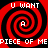 Red and black spiral pattern with white text reading "U WANT A PIECE OF MEPIECE OF ME" arranged in a