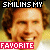 identical cartoon-style character faces with curly brown hair, each overlaid with 'SMILINS MY' text at top and 'FAVORITE' in colored bars below