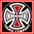 Animated sequence of a red and white cross symbol transitioning to text reading Independent Truck Company on black background.