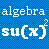 Blue checkered background with white pixelated text reading 'algebra' above 'su(x)²?' in a retro digital style.