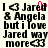 Pixelated black text on light background with red cursor overlay, displaying 'I <3 Jared & Angela but i love Jared way more<3' in multiple lines.