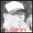 Pixelated grayscale image of a person with dark hair and white clothing, featuring red text reading 'John' at the bottom.