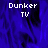 Blue background with white pixelated text 'Dunker TV' in three positions, one section has a gray rectangle replacing part of the blue.