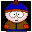 Pixelated cartoon character with blue hat, brown jacket, and orange mittens in a of showing facial expression changes