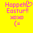 Yellow background with pink pixelated text 'Hoppeh Eastur!!' and symbols including a heart, XOXO, and (= on both sides.