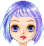 Pixelated cartoon girl with short purple hair and blue eyes alternates between open-eyed and closed-eye expressions across four