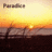 Pixelated sunset scene with gradient sky transitioning from yellow to orange, dark silhouettes of structures on water's edge.