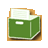 Green folder with white document partially visible, brown border, pixelated style on gray background.