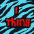 Blue and black striped background with red pixelated text reading 'I thing', 'do words', 'love you!!' in a