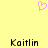 Yellow background with a pink pixelated heart symbol above two black text instances of 'Kaitlin' in lowercase.