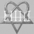 Static grayscale icon featuring a heart outline with the letters HIM overlaid in white, set against a light gray background.