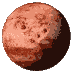 A sequence of 16 circular frames showing a rotating reddish-brown planet with textured surface features against a gray background.