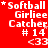 Red background with white text reading "Softball Girliee Catcher # 14 <33" arranged in a pattern, showing pixelated variations across multiple observations