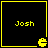 Four identical black square with yellow borders each display the name "Josh" in pixelated text and a small yellow Pac-Man icon at bottom-right