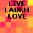 Four identical display 'LIVE LAUGH LOVE' text over a pixelated orange and yellow checkered background with pink accents