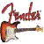 Pixelated icon of a guitar with multicolored strings and body, set against white background with scattered pastel dots.