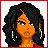 Pixel art contact sheet showing a female character with orange skin and black curly hair in three frames, wearing red clothing and silver earrings, with text reading "HiGh ClaSS" and "GhEtto AsS" on red backgrounds below the images.