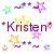 Pixelated star-shaped icons and text 'Kristen' in purple with yellow star overlay on white background.