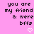 Pixelated text on pink background with two identical heart symbols below the text.