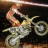 Animated sequence of a motorcyclist performing stunts with text variations below the bike.