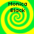 Four identical pixelated spiral icons with green and yellow stripes, each displaying "Monica Black" text in black pixel font above the spiral.