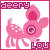 Pixelated pink deer-like creature with white spots and large eyes, standing on a white background with 'deery' text above and 'lou' below.