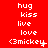 Red background with white pixelated text arranged in three , displaying repeated phrases and a Mickey Mouse symbol across multiple